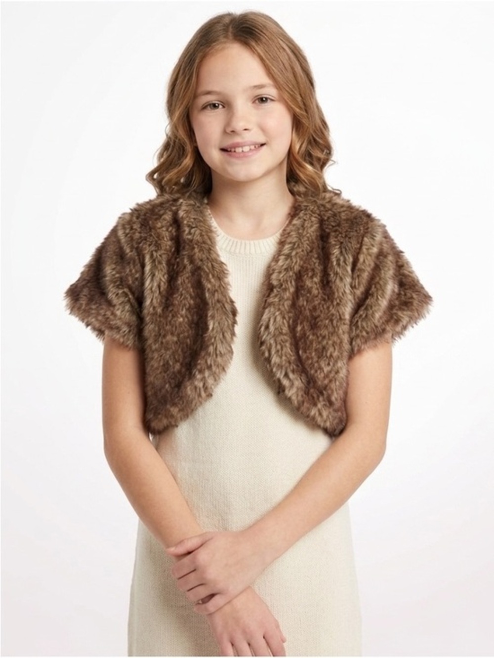 3/$30 Brown Faux Fur Shrug Jacket for Kids Size Small